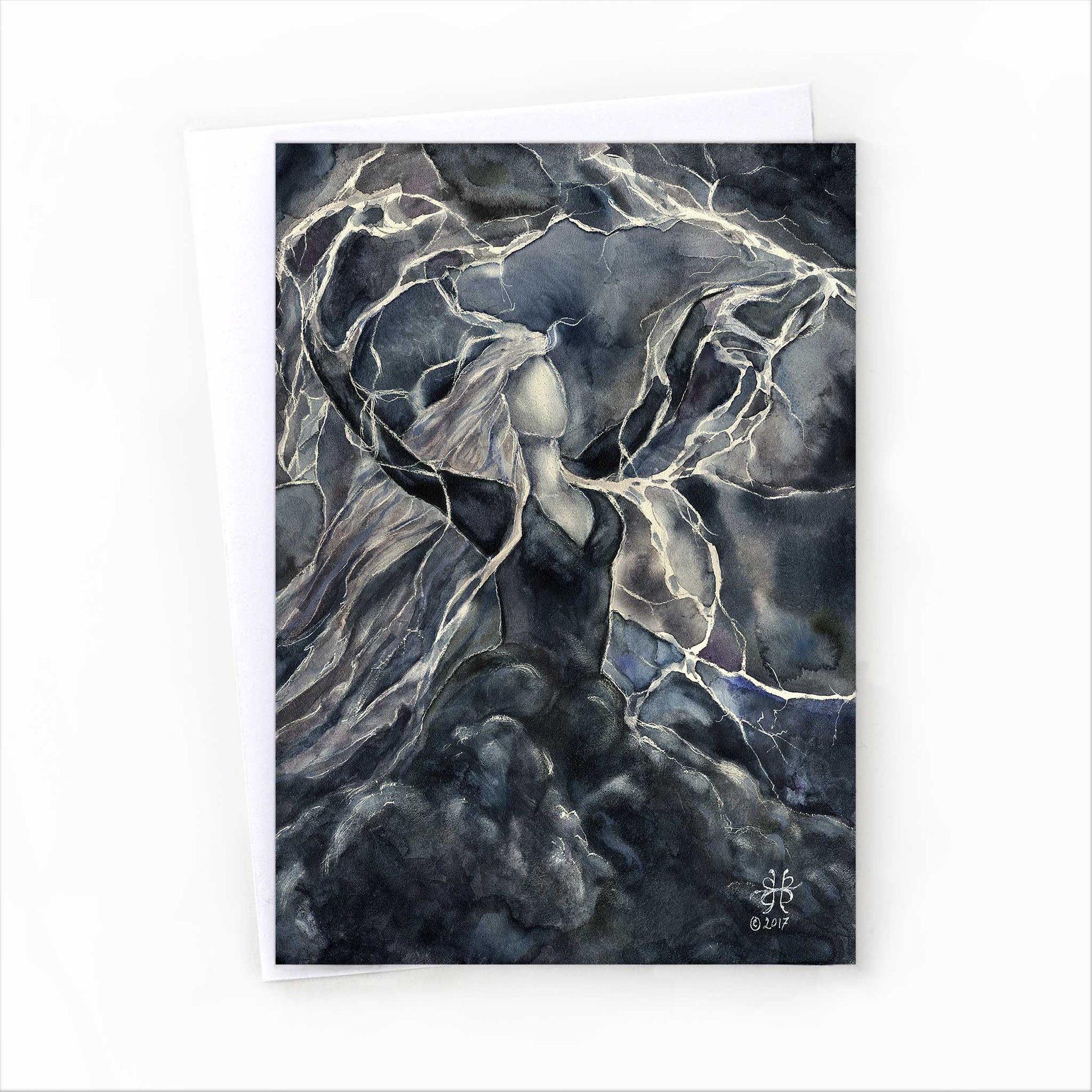 Storm Goddess lightning art greeting card and white envelope