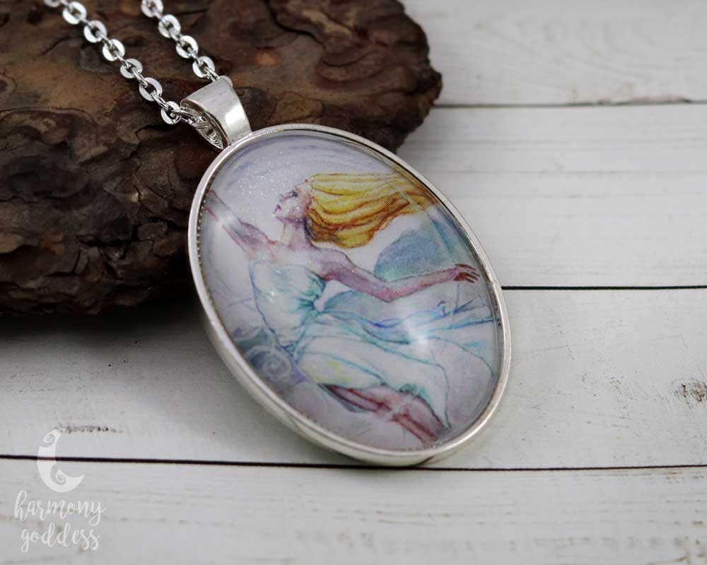 Air Mother Goddess Drop Pendant with Silver Bezel and Chain