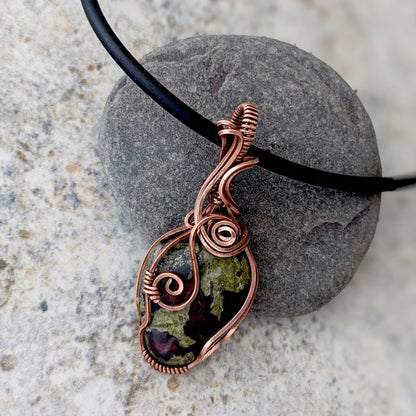 Dragon's Blood Jasper and Copper Pendant Amulet