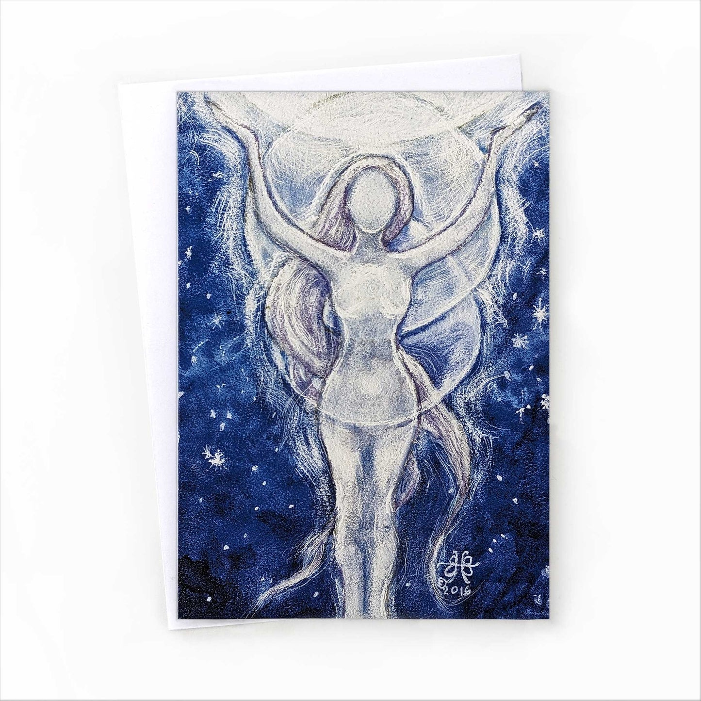 Drawing down the moon visionary art goddess greeting card and white envelope one white background