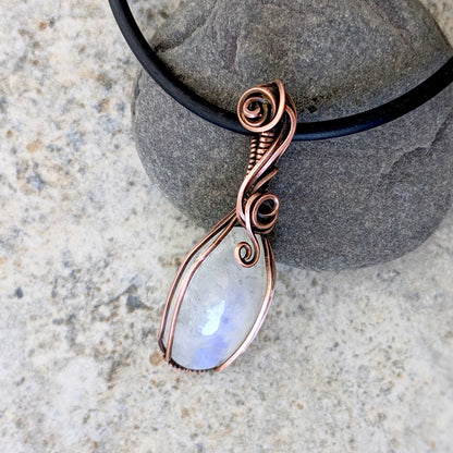 Rainbow Moonstone and Copper Pendant Amulet