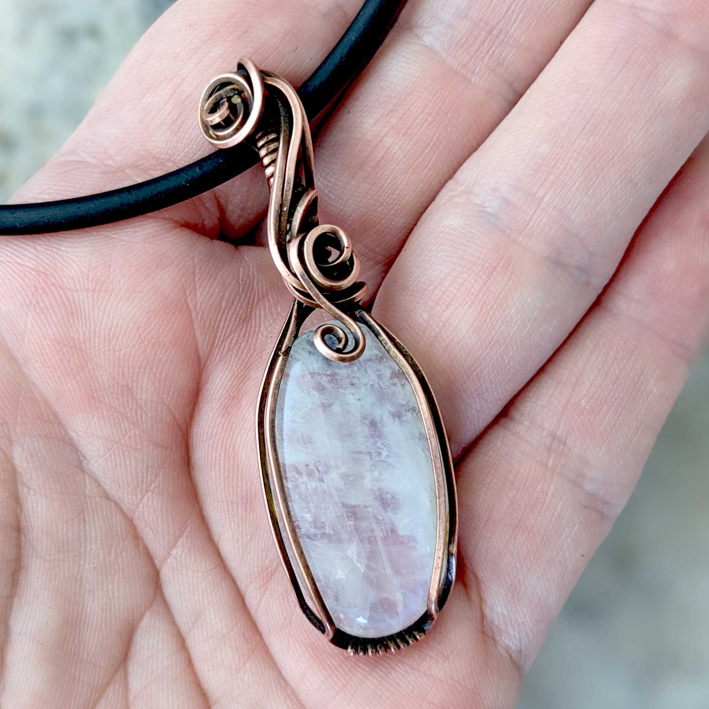 Rainbow Moonstone and Copper Pendant Amulet